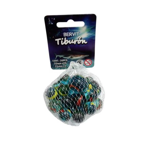 TIBURON 25BOLITAS VIDRIO 16MM +1BOLON 25MM